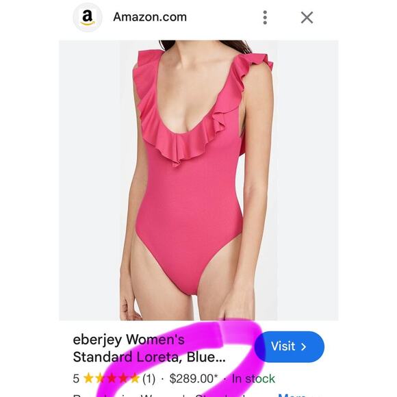 Eberjey Loreta One-Piece Textured Ruffled Swimsuit – Beetroot Pink ~ NEW/NWT!! - Picture 15 of 15